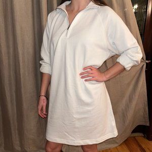 Gap White Sweatshirt Dress Long Raglan Sleeve French Teri 1/4 Zip